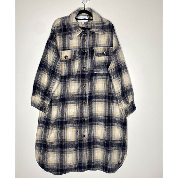 New Fashion Nova Paint The Town Plaid Flannel Jacket Shacket Women's Size Medium - Picture 9 of 9